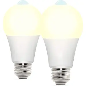 Motion Sensor Light Bulbs, A19 LED Dusk to Dawn Bulbs 3000K Soft White, Motion Activated Indoor Outdoor Light Bulbs 8.8W (60W Equivalent) 800 Lumens for Porch, Garage, Hallway, 2 Pack