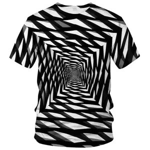 Unisex 3D Optical Illusion Tunnel T-Shirt – Black White Striped Trippy Geometric Pattern Tee for Casual Wear, Festivals, Concerts & Trendy Adults