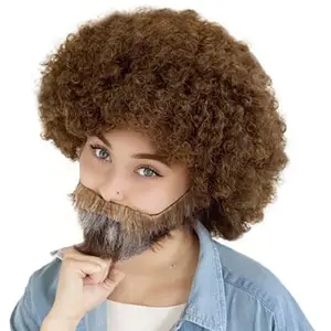 Adult Unisex 80's Painter Afro Wig and Beard Set , Easy and Classic Celebrity Costume , Premium Halloween Wig - Multiple Color