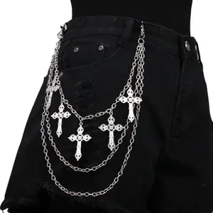 2026 NEW Unisex Punk Hip Hop Pants Chain Layered Cross Charm Jeans Wallet Rock Jewelry for Men Women Halloween Accessories