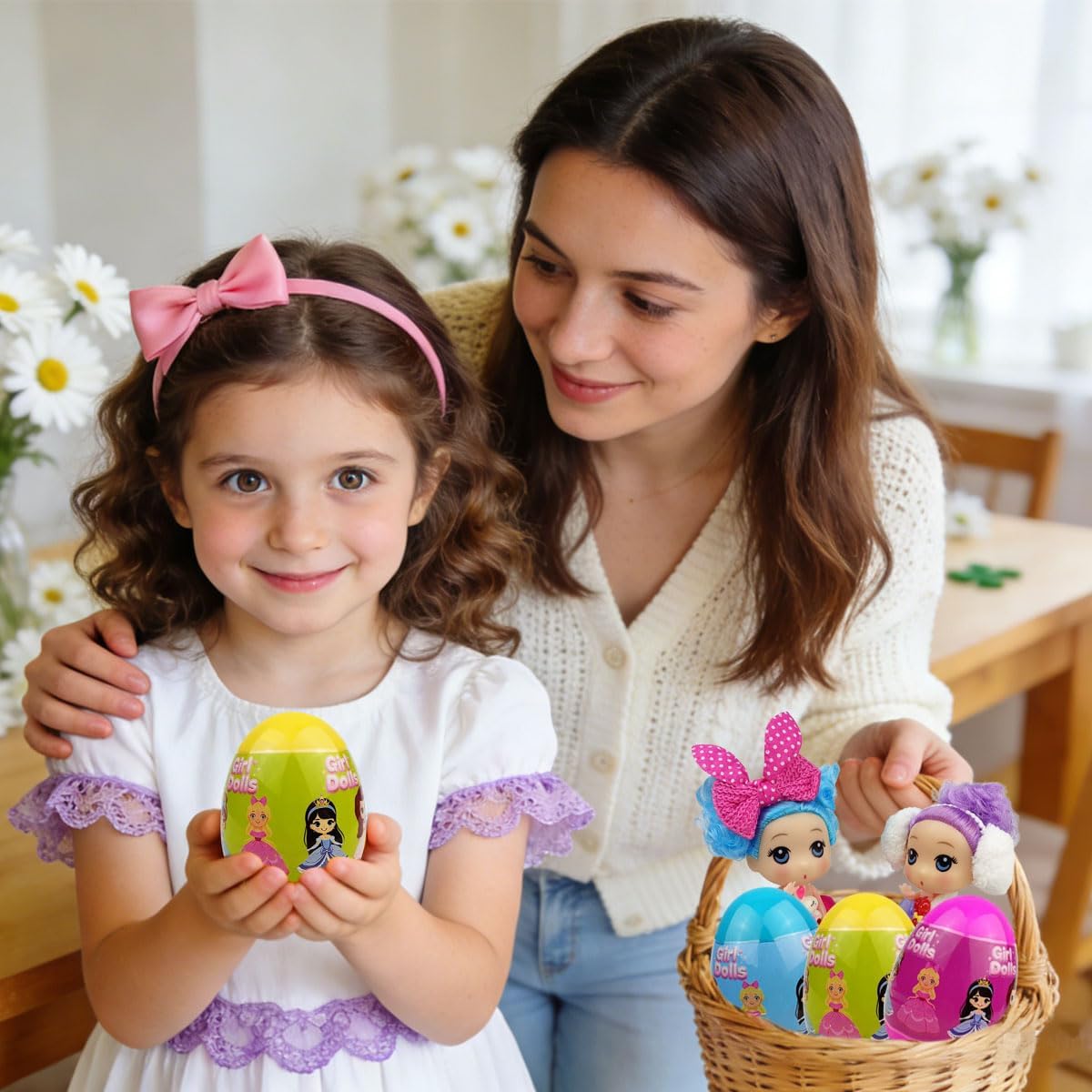 Prefilled Jumbo Easter Eggs for Kids – Easter Basket Stuffers with Girl Doll Toys – 6 Pack Easter Gifts for Boys & Girls