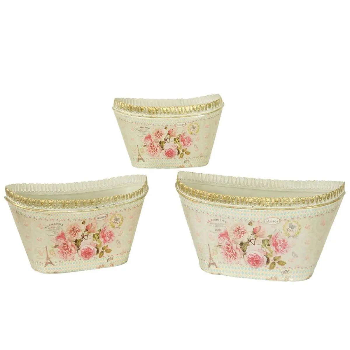 Dolce Mela 3-Piece French Country Oval Vintage Rustic Metal Planters - Large Nursery Pots for Flower Garden, Container Gardening, Kitchen Plant Decor, Cottages & Cabins, Herbs, Live or Artificial Flowers