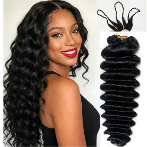 Deep Wave Crochet Human Hair Extension Lightweight Pre-Separated Crochet Hair Natural Black 240g Full Head Feather Human Hair