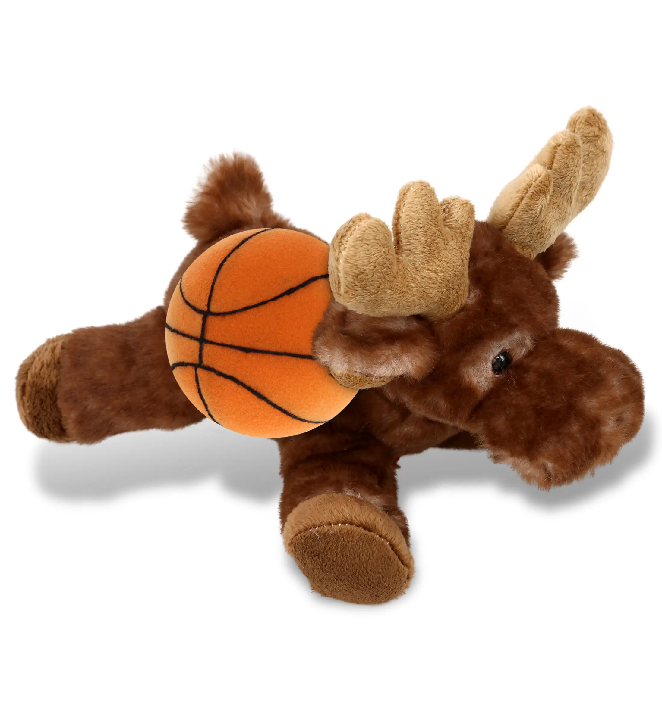 Super Soft Brown Lying Moose Plush with Basketball, Plush Stuffed Toy for Kids, Plush Stuffed Toys
