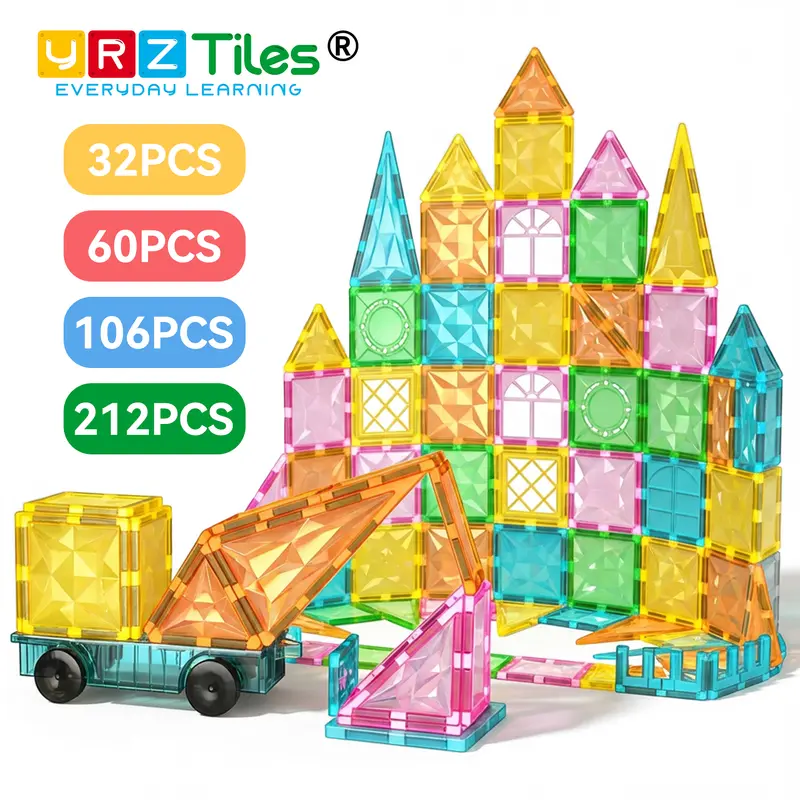 YRZTILES Kids Magnetic Stackable Cubes (212PCS/106PCS/60PCS/32PCS) - Unisex STEM Sensory Magnetized Construction Set, Screen-Free Toddler Toys for Boys 3-6 Years, Boosts Spatial Reasoning