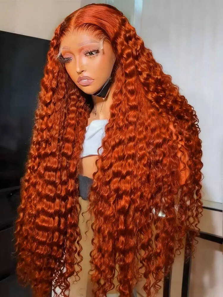 Bling Hair Ginger Orange Deep Wave 13x6 Hd Lace Frontal Wig 33# Colored Human Hair Wig Brazilian Orange Ginger 13x4 Water Wave Lace Front Wigs For Woman