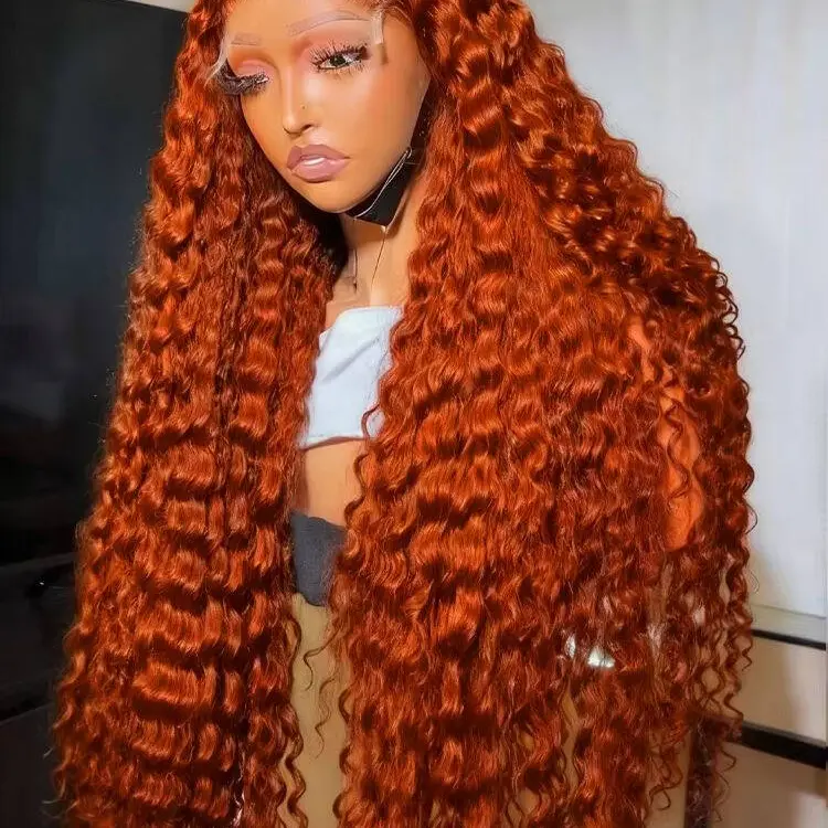 Women's Stretchable Ginger Orange 33# Bling Human Hair Deep Wave Wig - 13x4/13x6 HD Lace Front, Brazilian Hair, 14-28 in, 22.5 in Option, Sohochic Fashion Accessory