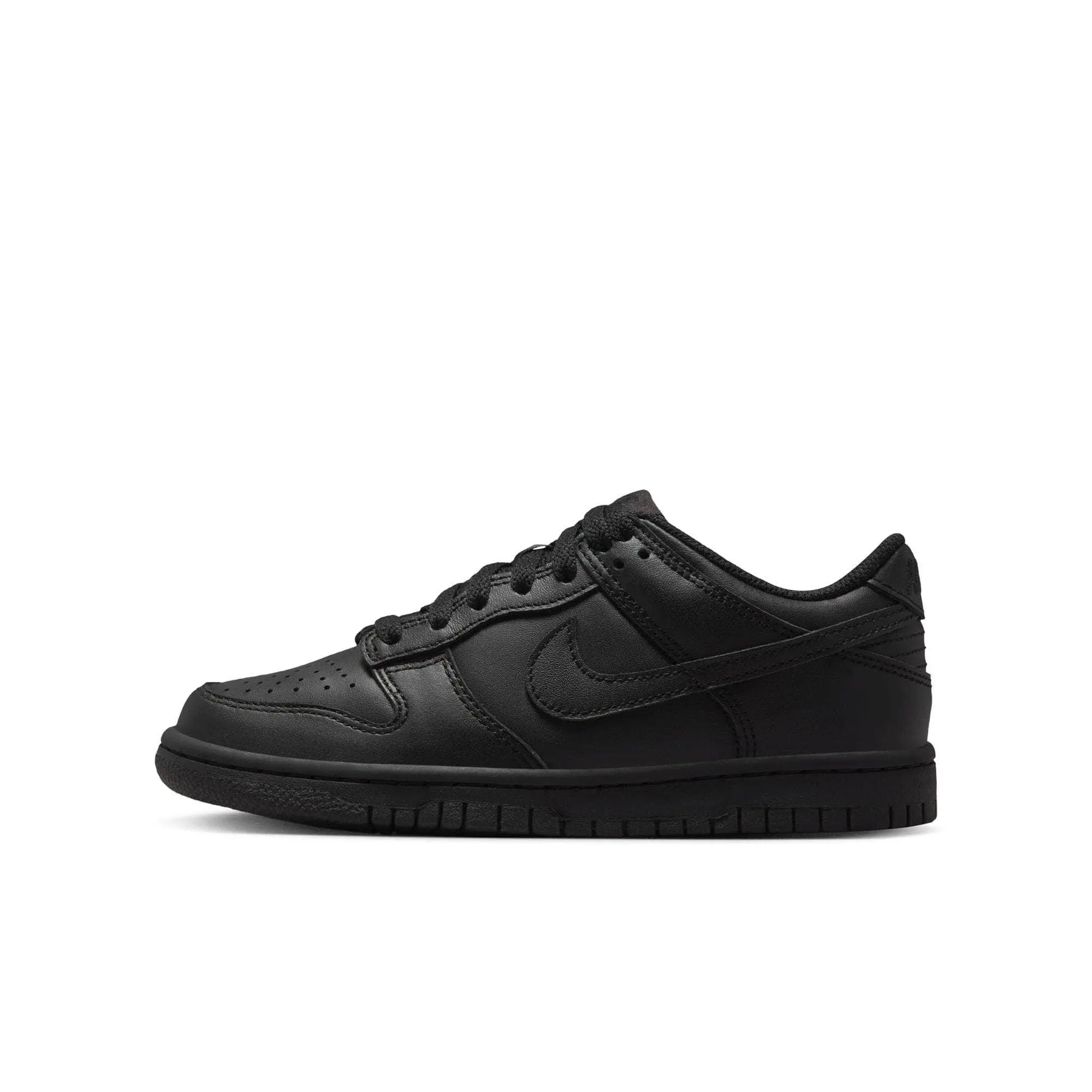 NIKE Dunk Low Classic Basketball Shoes, Black Leather Athletic Sneakers for Skating with Ankle Padding and Perforated Toe, Basketballshoes, Laces