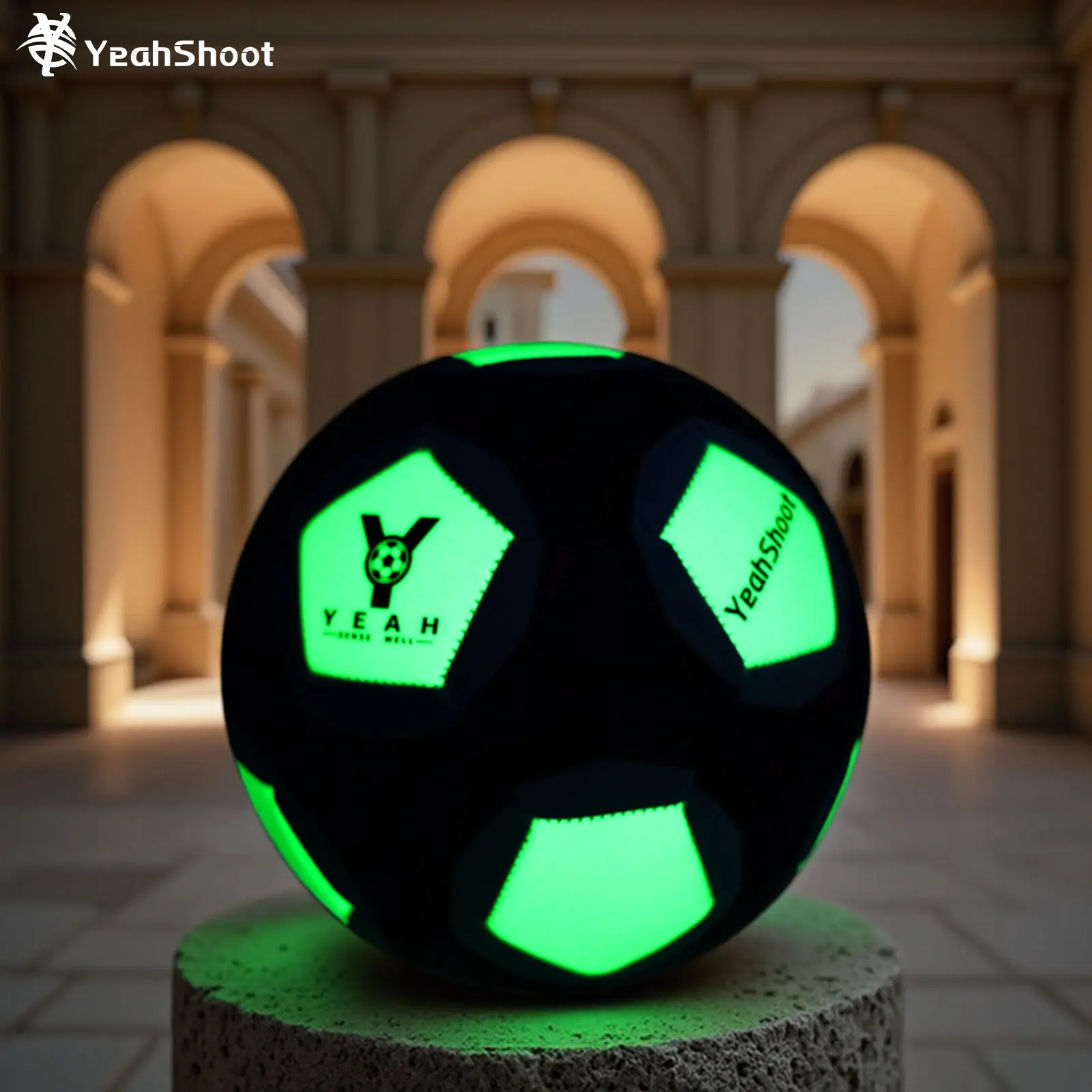 YeahShoot Holographic Glow in The Dark Soccer Ball, Size 5 Synthetic Leather for Adults, Luminous with Fluorescent Coatings for Night Games, Ideal Holidays Gift, 7 Size, Balls, High-Durability, Night Visibility