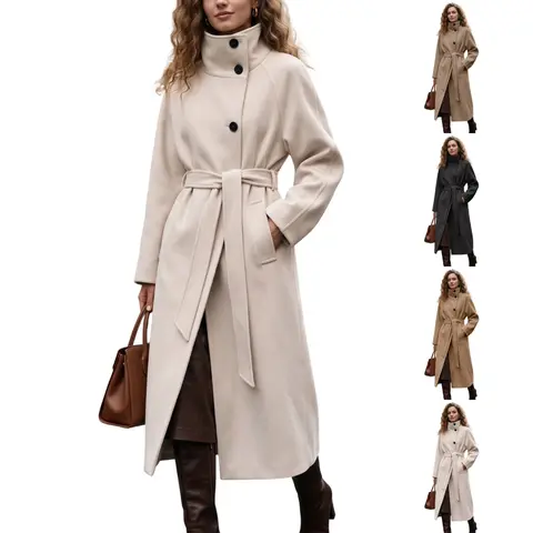 SCUSTY Women's Stand Up Collar Double-Sided Woolen Long Coat For Lazy Style Woolen Coat Long Coat with Wool and High Neck