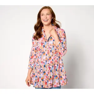 NIC+ZOE Printed Crinkle Button Front Tunic