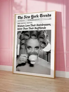 Trendy Newspaper Print, Retro News 1960s Editorial Style Wall Art, Women Love Hairdresser, Retro Magazine Poster, Vintage Bar Cart Print, Girl Dorm Room Decor