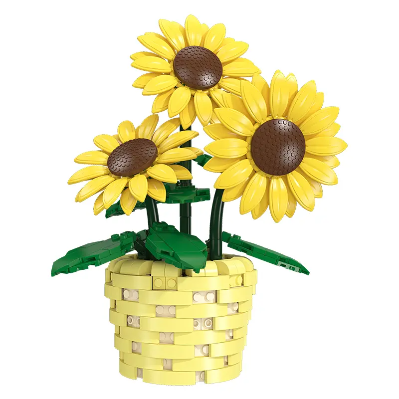 Building Block Sunflower Potted Plant ,456 pcs for 8+– Handmade Creative Gift, Never Wilts, Home Desk Decor Diy Playset