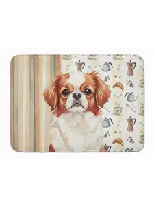 Carolines Treasures WDK7486RUG 19x27in Red & White Japanese Chin Animal-Inspired Art-Themed Cozy Cushioned Coffee Bar Memory Foam Kitchen Rug, Animal-Inspired Kitchen Rugs, Art-Themed Kitchen Rugs