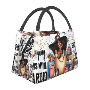 lunch box for women，lunch bag, reusable portable insulation bag, insulation bag,African descent pattern, suitable for outdoor camping, work, school, fitness