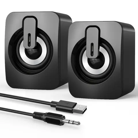 Heetipuk B-A2USB Portable Mini USB Soundbar Speakers (2 Units) - Heavy Bass, Hi-Fi Stereo Sound, 2 Bass-Boost Ports, 7 Lighting Modes, Easy Volume Control, Plug-In for Windows PCs, Desktop Devices, Smartphones, Tablets, Audios
