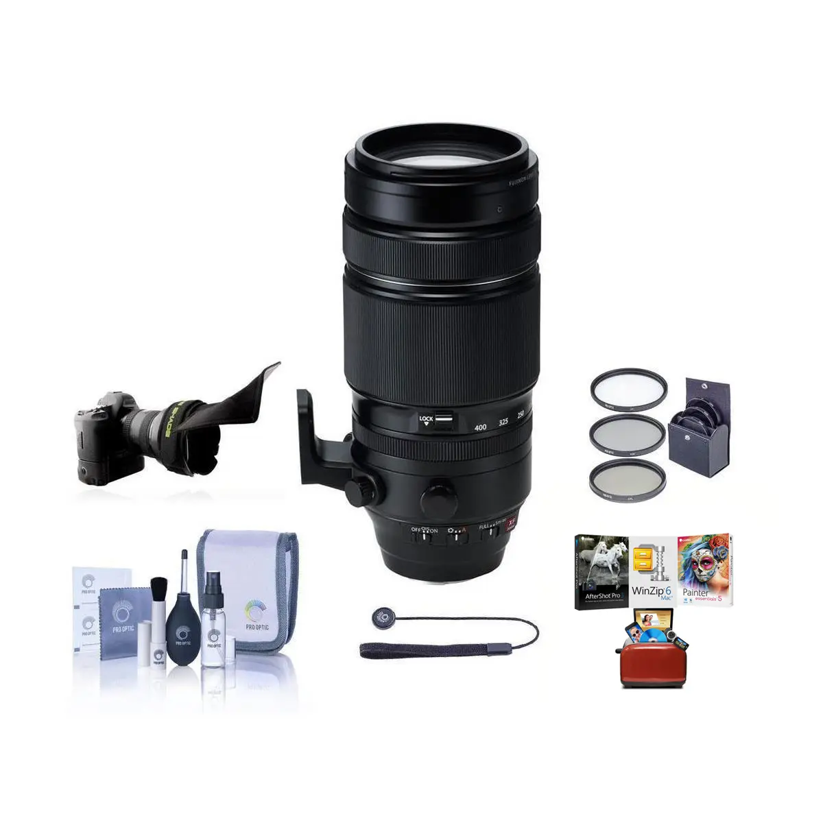 Fujifilm XF 100-400mm f/4.5-5.6 R LM OIS WR Lens, Bundle with 77mm Filter Kit and Mac Software Kit