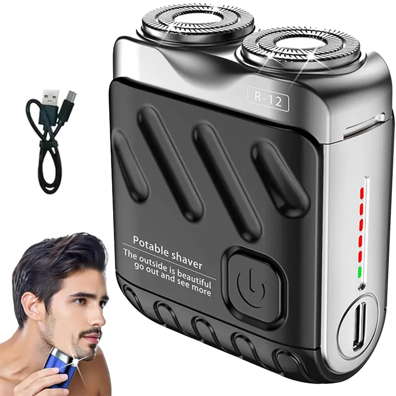 Portable Electric Shaver, 1 Box Double Head Magnetic Shaver with Cleaning Brush & Charging Cable & Storage Bag, Travel Shaver for Outdoor Travel, Shaving Products，Best Gifts for Men