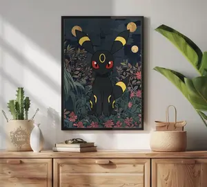 Umbreon Poster Japanese Style Pokemon Inspired Anime Artwork - Printable Wall Art for Bedroom Decor, Umbreon Pokemon (Frame Not Included)