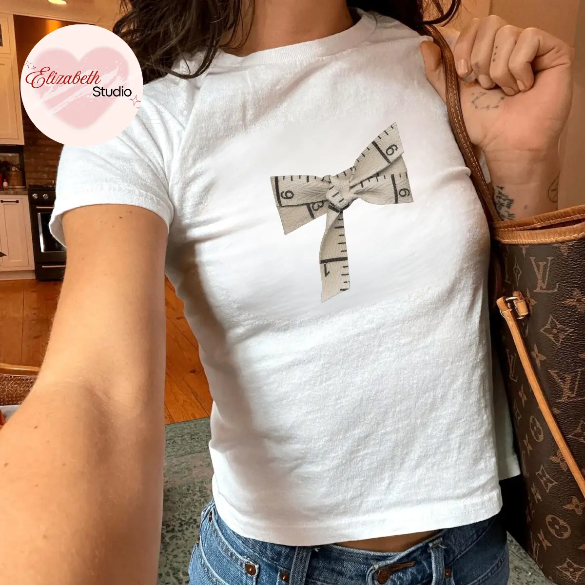 Tape Measure Bow Baby Tee, Coquette Bow Graphic Shirt, Minimal Bow Aesthetic Tee, Soft Girl Fashion Baby Tee, Cute Ribbon Graphic Shirt