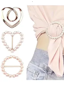 Women's Heart-Shaped Scarf and Clothing Buckle Set, Versatile Fashion Accessory, Round Knot Design with Rhinestones, Bohemian Style, Pearl Decorations