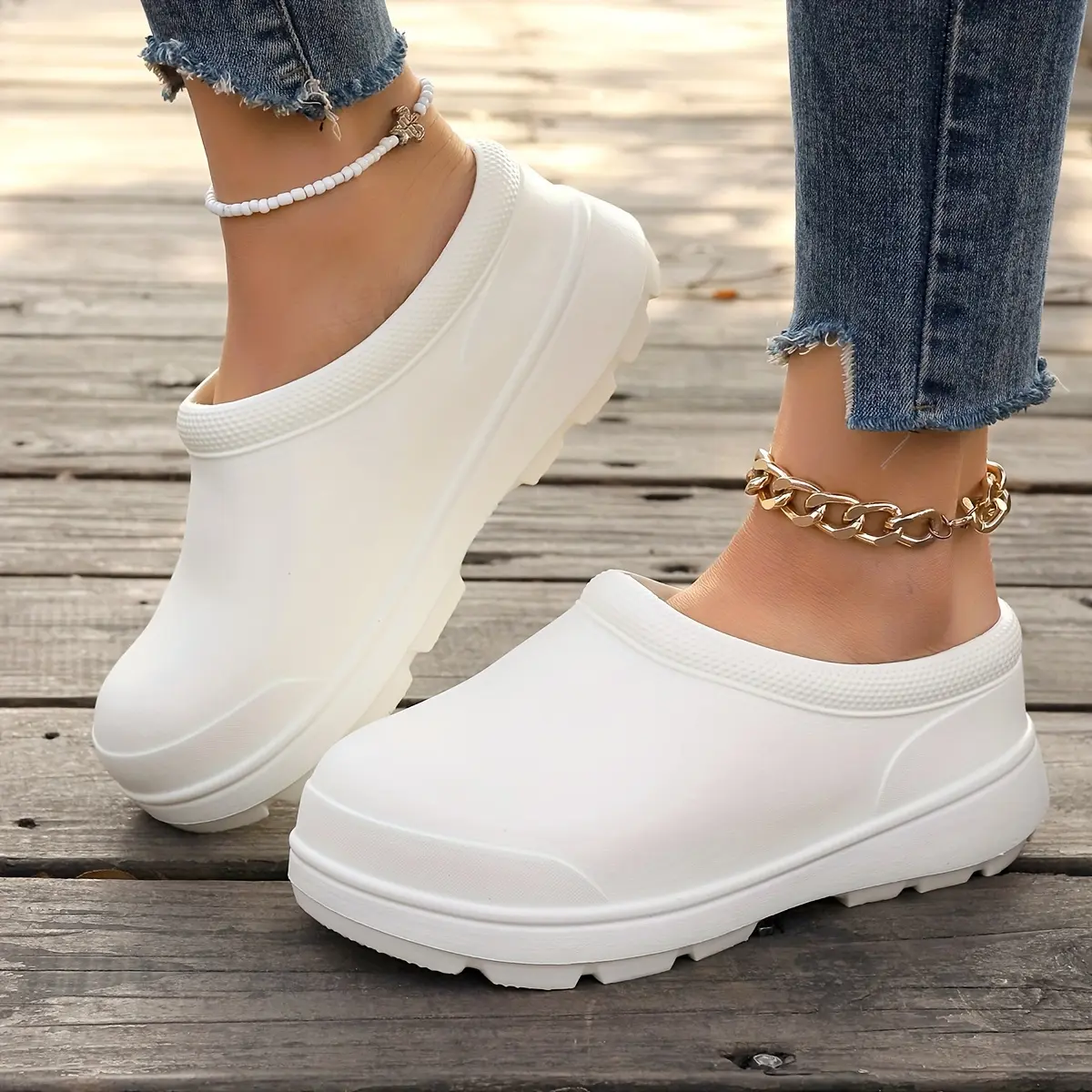 Women's Waterproof Platform Clogs, Lightweight Solid Color Slip On Anti-Slip Shoes, Casual Unisex Outdoor Sandals