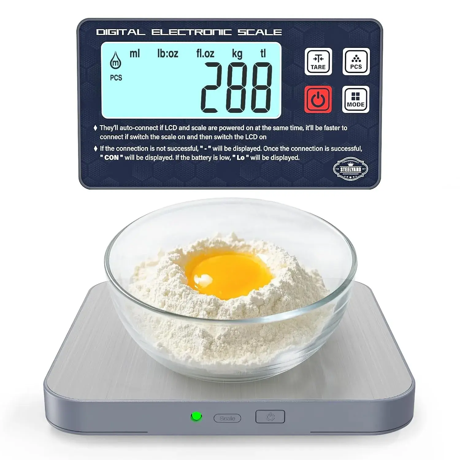 Stainless Steel Digital Kitchen Food Scale - 304 Stainless Steel Platform, 5kg/11lb Capacity, 7 Units (g/oz), Large Backlit LCD Screen, Detachable Display, Counting Function, Tiltable Stand, Wall-Mount, Essential for Chefs & Bakers