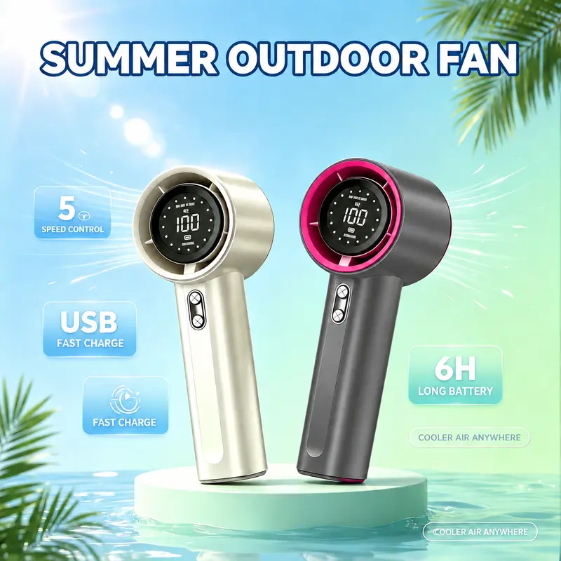 Multipurpose Handheld Fan - Cordless USB-Powered Rechargeable Portable Space-Saving Lightweight Adjustable Strong Airflow Fan with Handle, USB Port for Back to School Students, Outdoor Activities