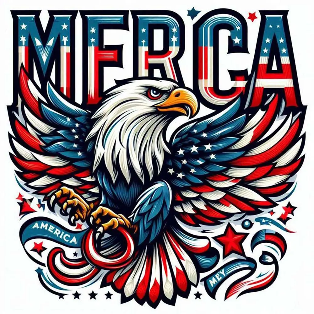 5D DIY Full Drill Round Diamond Painting - Diamond Art Kit Eagle Star Stripe Mosaic Canvas DIY Wall Art, Home Wall Decoration