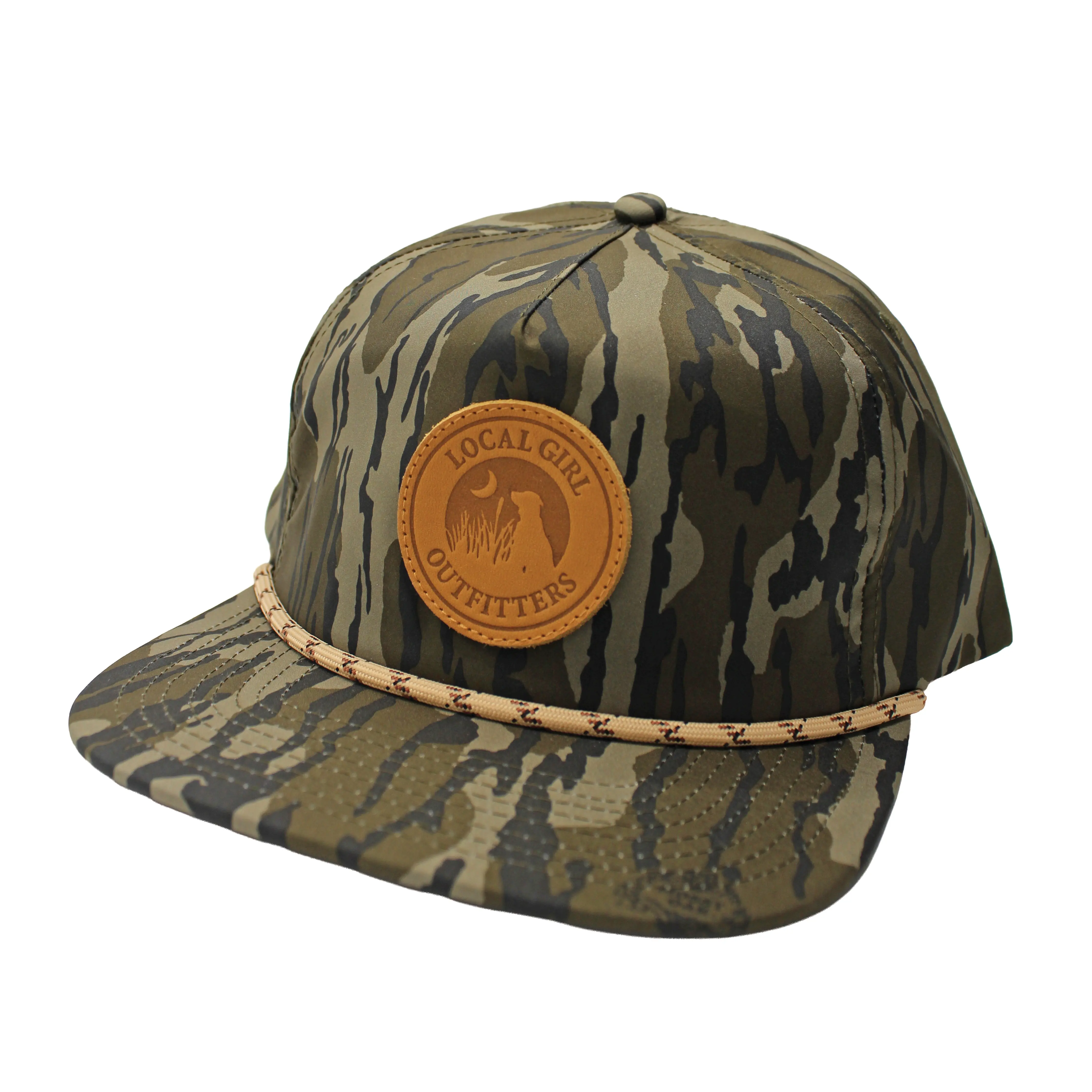 Original Bottomland Camo Rope Hat with Leather Patch - Unisex & Adjustable for Outdoor Wear, All-Day Comfort, All Seasons