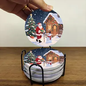 6 Counts Christmas Snowman Coasters Set, Heat Resistant Non-Slip Drink Mats, Perfect Home & Restaurant Table Decor Gift