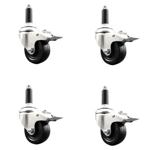 Service Caster SCC-SS316TTLEX20S314-SRS-34-4 Soft Rubber Swivel Stem Caster with 3 in. Caster Wheels 0.75 in. Expanding Stems 316 Stainless Steel Casters - Set of 4