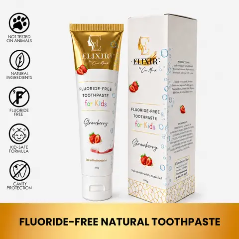 Elixir by Cocó March Fluoride Free Natural Toothpaste for Kids, Delicious Strawberry Flavor, Fresh Breath, Clean Teeth and Healthy Gums for Children, 100g