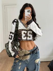 Coolane Women's All-Season Concert Rave Festival Going Out Rave Renaissance Fair Club  Party Hippie Breathable Mesh Leopard Graphics V-Neck T-Shirt