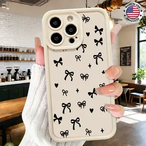 Cute Minimalist Bow Heart Pattern Aesthetic Design Case for iPhone 17 16 15 14 Pro Max 13 12 11 XR XS Plus Air Slim Lightweight Shockproof Anti Drop Protective Durable TPU Cover