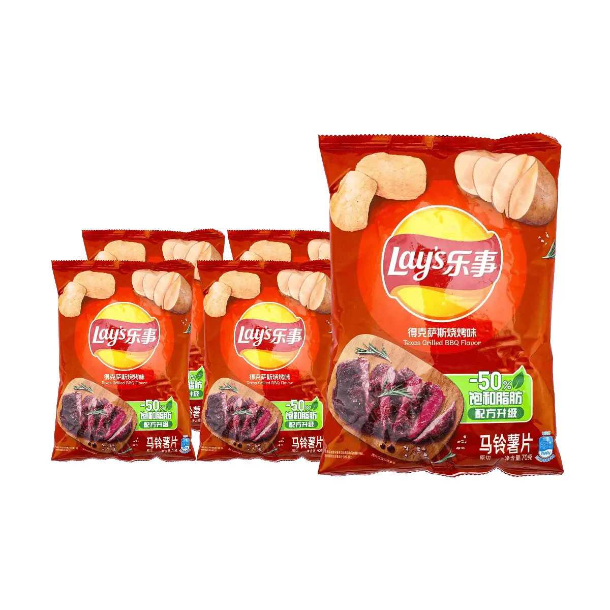 Lay's Texas BBQ Potato Chips - 5 Bags (70g Each) - Authentic Chinese Flavor Snack