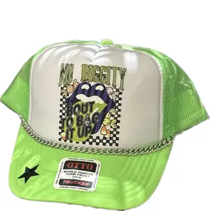 Otto Brand "No Diggity" Halloween Trucker Hat with Neon Green Brim and Chain Detail