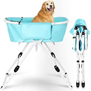 Elevated Portable  Bathtub, 5 Height Adjustable  Washing Station for Pet Shower and  Foldable Bathing Tub with Storage & Anti-Slip Design for Small Large Dogs Cats