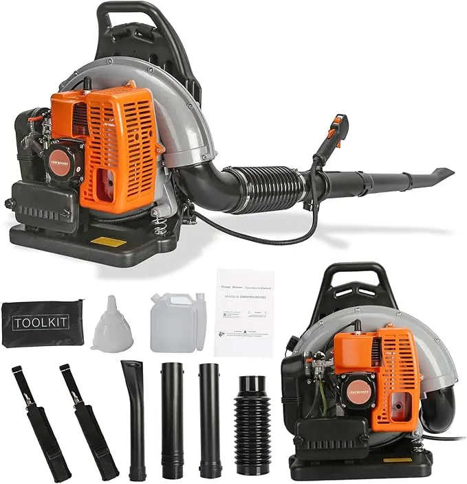 63CC 3HP 2 Stroke Backpack Gas Powered Leaf Blower, High Strength Snow Blower, Grass Lawn Blower Air Cooling Gasoline Backpack Grass Blower with Single-Cylinder Air-Cooled for Gutter,Garden,Yard Ora
