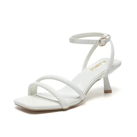 Amoji Women's 2.5 in Adjustable Strap Faux Leather Buckle Sandals - Low Kitten Heel Walking Shoes, Elegant Bridal Party Wear Heels for Women, Classy Dress Footwear 327