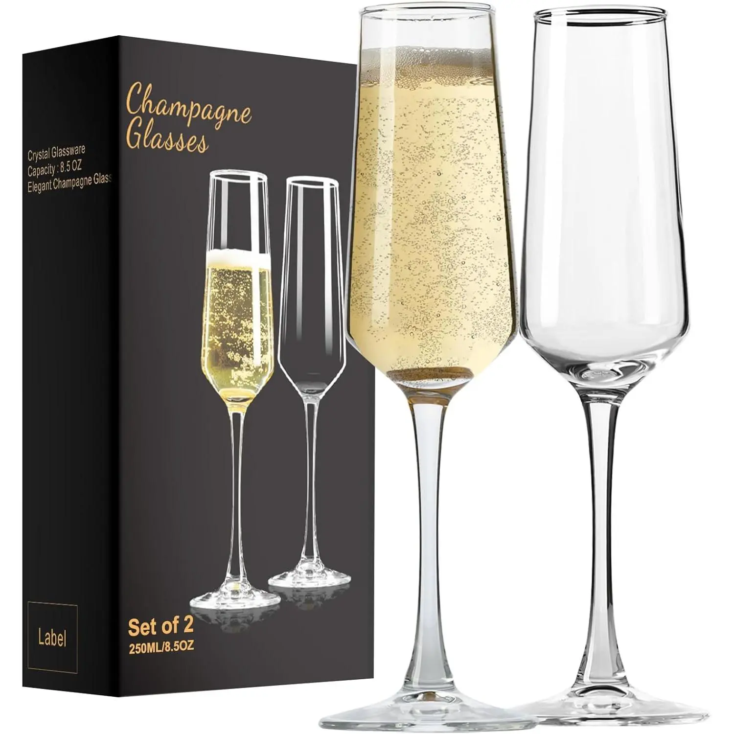 Champagne Glasses 8.5 OZ, Champagne Flutes set of 2,  Champagne  for Birthday, Wedding, Anniversary, Ideal for  Bar, Parties etc
