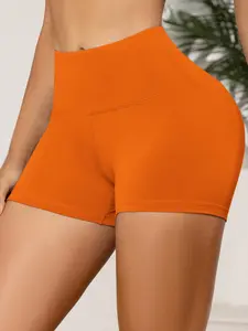 Women's Solid High Waist Short Leggings, Casual Comfy Breathable Skinny Shorts for Yoga Gym Workout Running, Athletic Yoga Shorts, Ladies Bottoms for Summer