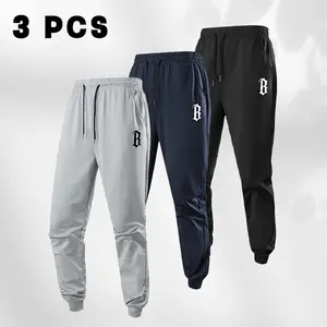 Men's Three-Piece Jogger Set - Elastic Waistband, Letter Print, Stylish and Versatile, Suitable for Outdoor Sports and Everyday Activities