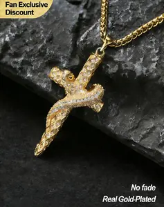 14K Gold Plated Golden Snake Cross Necklace! Unique Design, CZ Pendant, 24", Hip Hop JewelryPlated Diamond Snake Hip Hop Titanium SteelCross Pendant Necklace -Perfect Christmas Gift for Her Gold Statement Chain