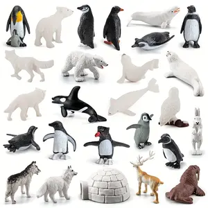 Realistic Arctic Fox Wolf Penguin Seal Moose Polar Fox Rabbit Sea Lion Models, Figures, 26 Animal Figurines Decorations