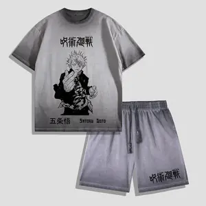 Jujutsu Kaisen Satoru Gojo Hand Reveal Washed T-Shirt & Shorts Set – Unisex Anime Streetwear for Gojo Enthusiasts