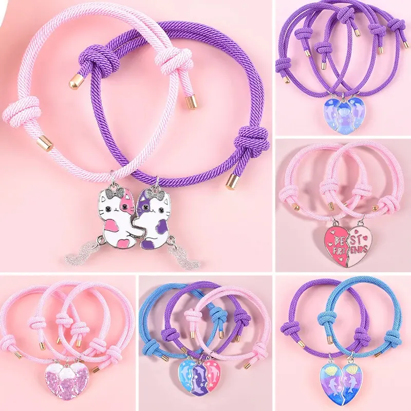 2/3 pieces of heart-shaped spliced bracelets with magnetic pendants, BFF friendship handmade woven jewelry, birthday gifts for children and women