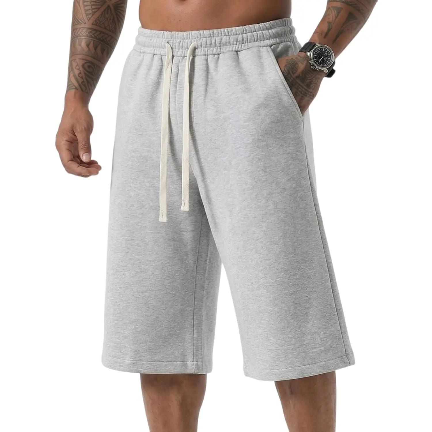 TheCornerDept. Men'S Baggy Sweat Shorts Cotton Long below Knee Fleece Capri Shorts 11" Athletic Casual 3/4 Pants with Pockets