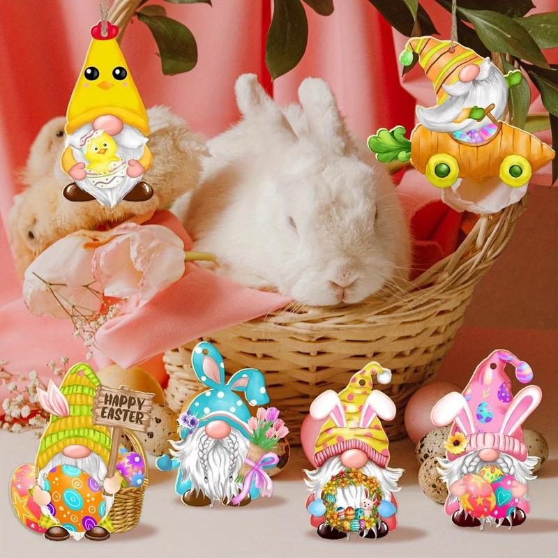 24 Piece Easter Holiday Wooden Hanging Decorations with Bunny and Egg, Mdf Craft Ornaments for Festive Home Decor, Wooden Gnome Decorations
