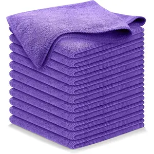 Microfiber Cleaning Cloth - Purple - 12 count (12.5x12.5 inch)  - 1200 Washes, Ultra Absorbent  Towel  Grime & Liquid for Streak-Free Mirror Shine -  Washing Cloth